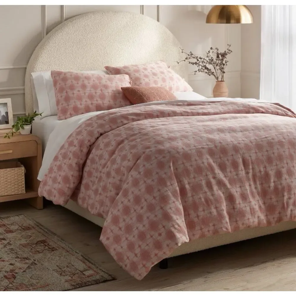 Threshold King Yarn Dyed Cotton Duvet Cover Set Pink Geometric Boho Cottagecore